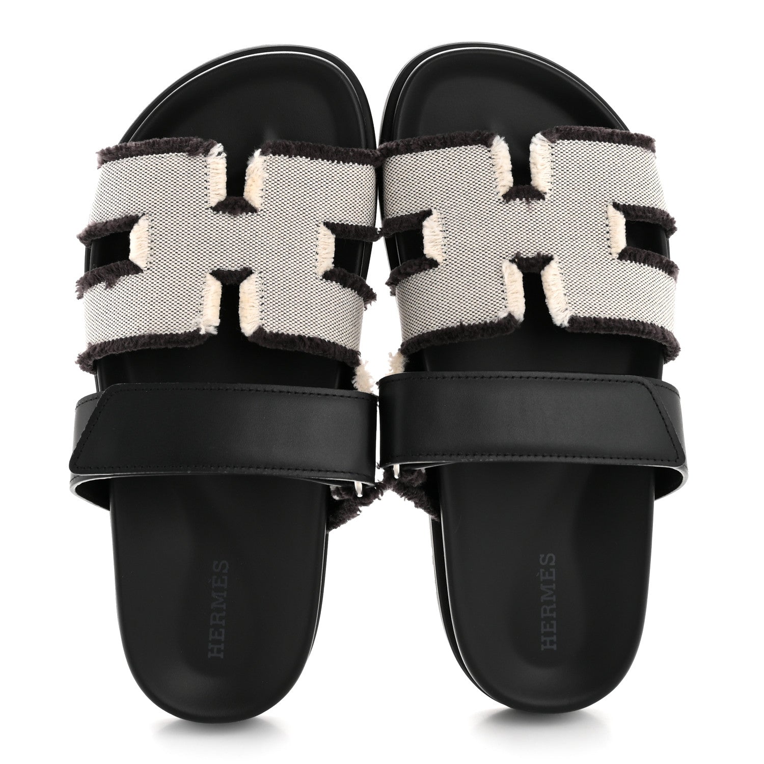 Hermes Techno Fringed H Canvas Caflskin Womens Chypre Sandals 36.5 Prunoir Black 2 of 10