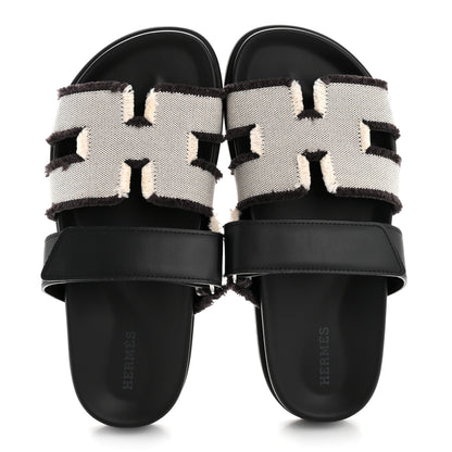 Hermes Techno Fringed H Canvas Caflskin Womens Chypre Sandals 36.5 Prunoir Black 2 of 10