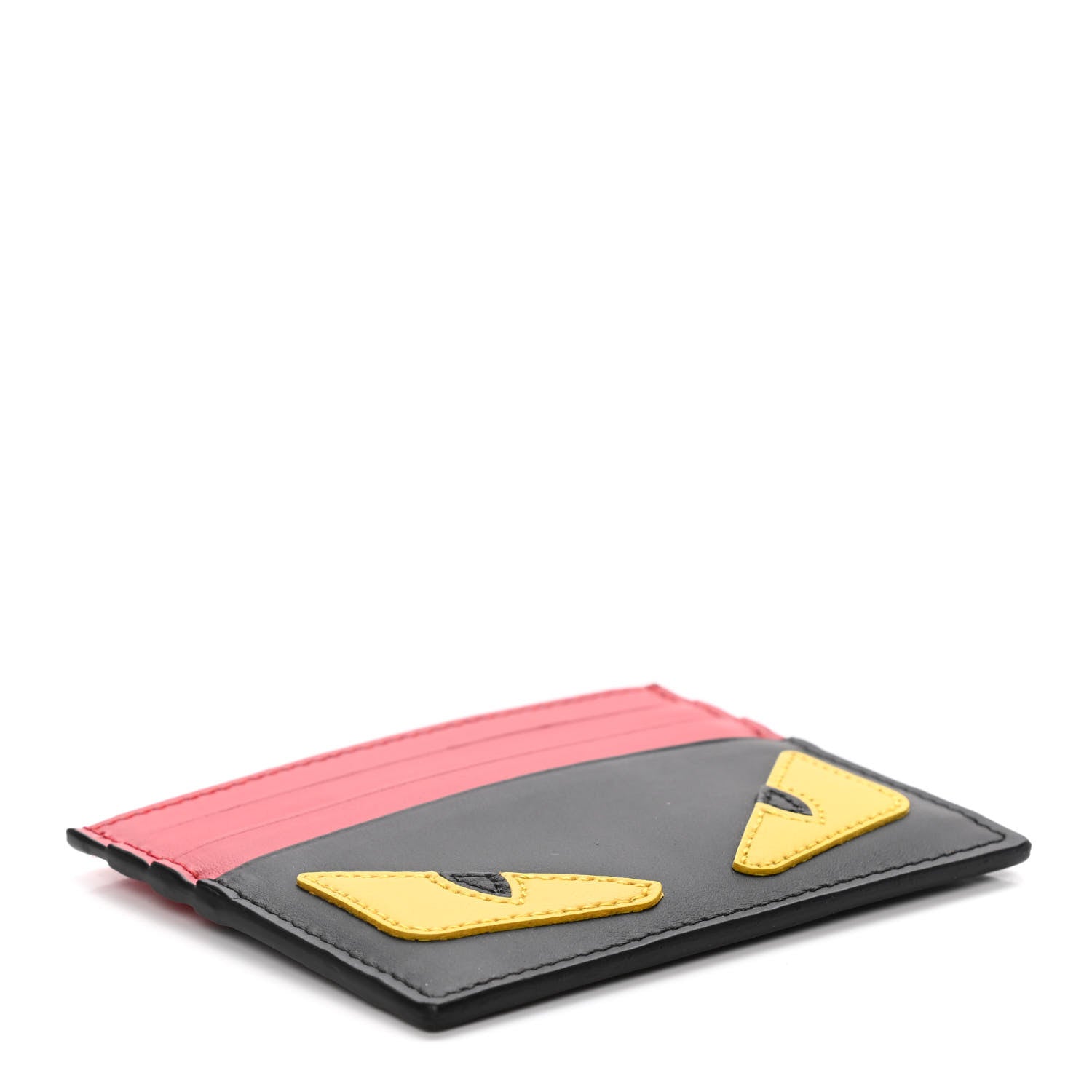Fendi Vitello Century Monster Eyes Inlay Card Holder Black Giallo Rosso 4 of 9