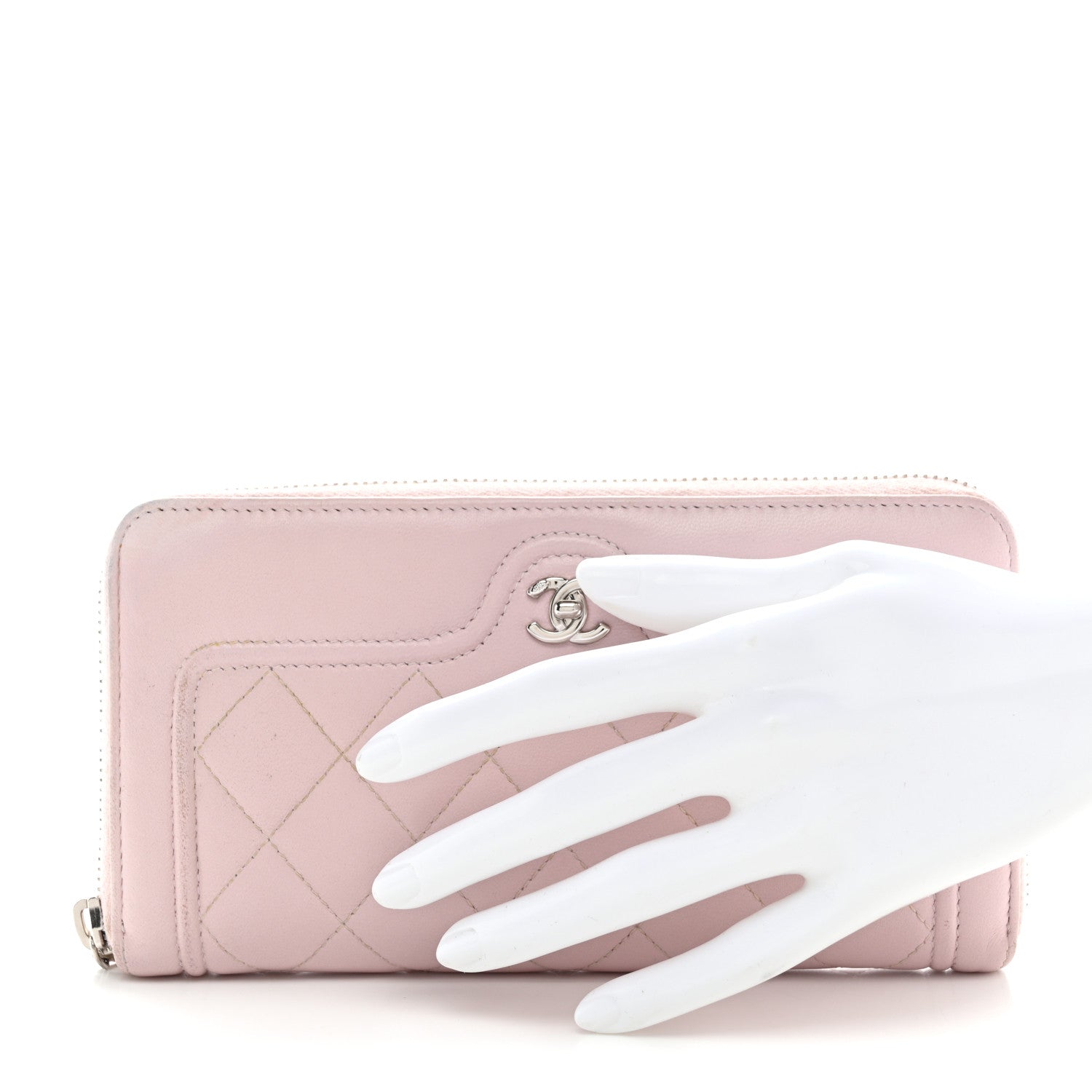 Chanel Lambskin Quilted Twist Lock CC Zip Around Wallet Pink 2 of 14