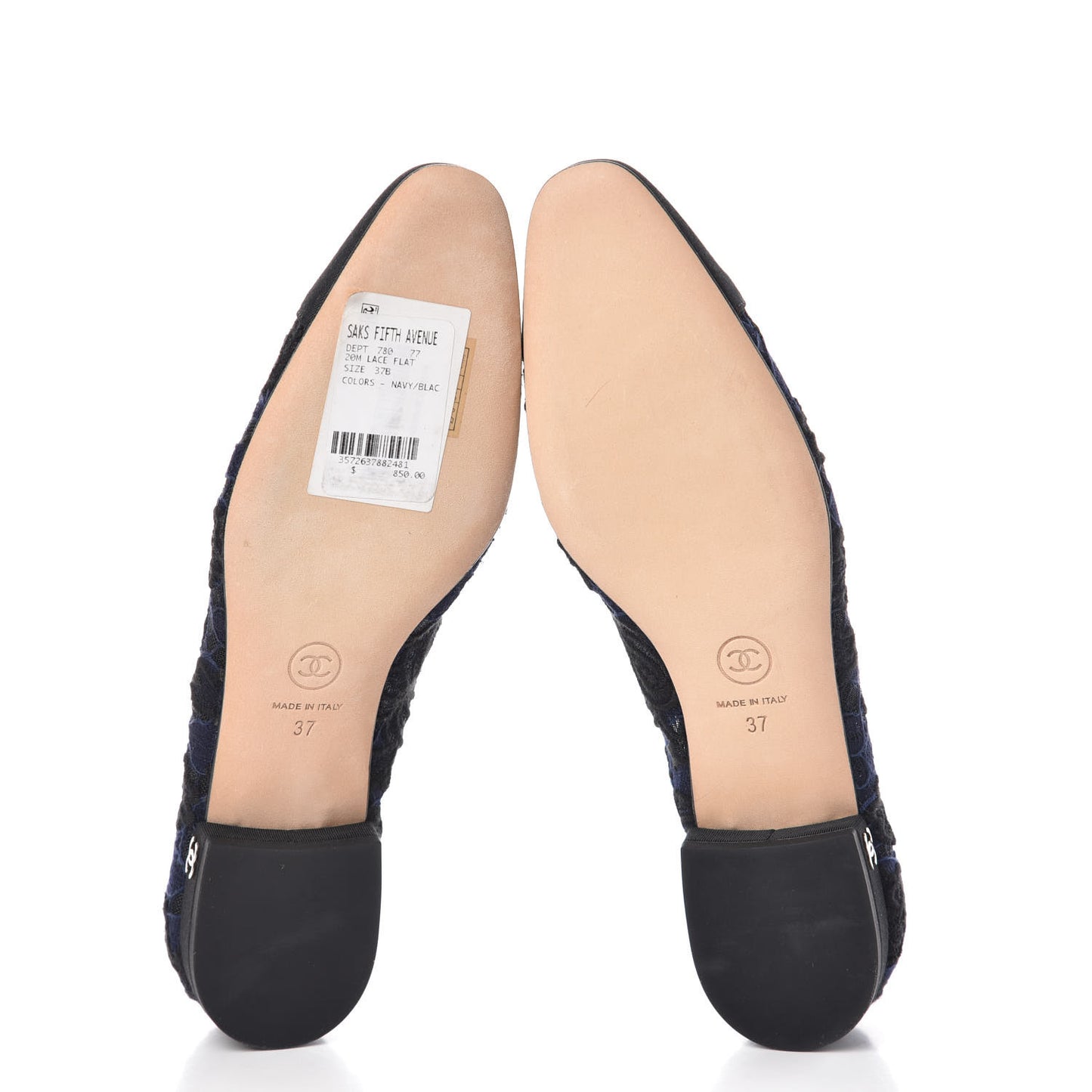 Lace Grosgrain Cap Toe CC Ballerina Flats 37 Navy Black