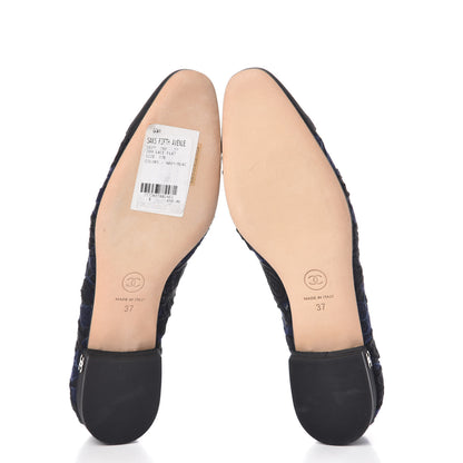 Chanel Lace Grosgrain Cap Toe CC Ballerina Flats 37 Navy Black 5 of 9