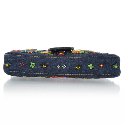 Fendi Denim Ricami Beaded Baguette Blue 4 of 7