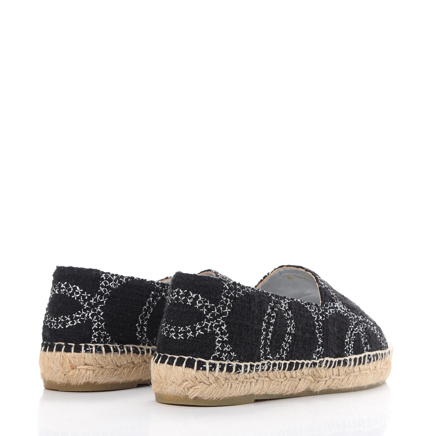 Tweed Lambskin CC Espadrilles 39 Black Silver