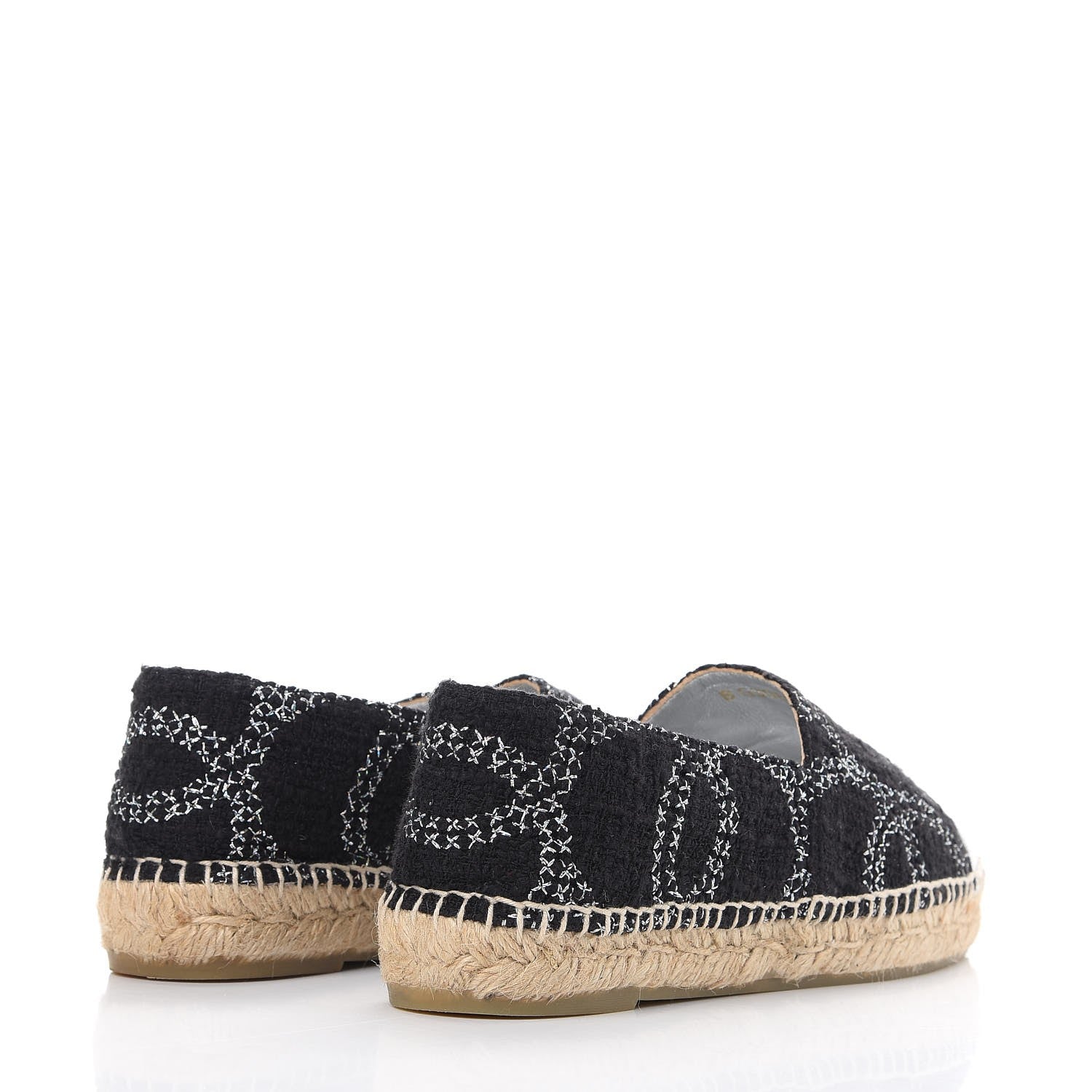 Chanel Tweed Lambskin CC Espadrilles 39 Black Silver 4 of 11
