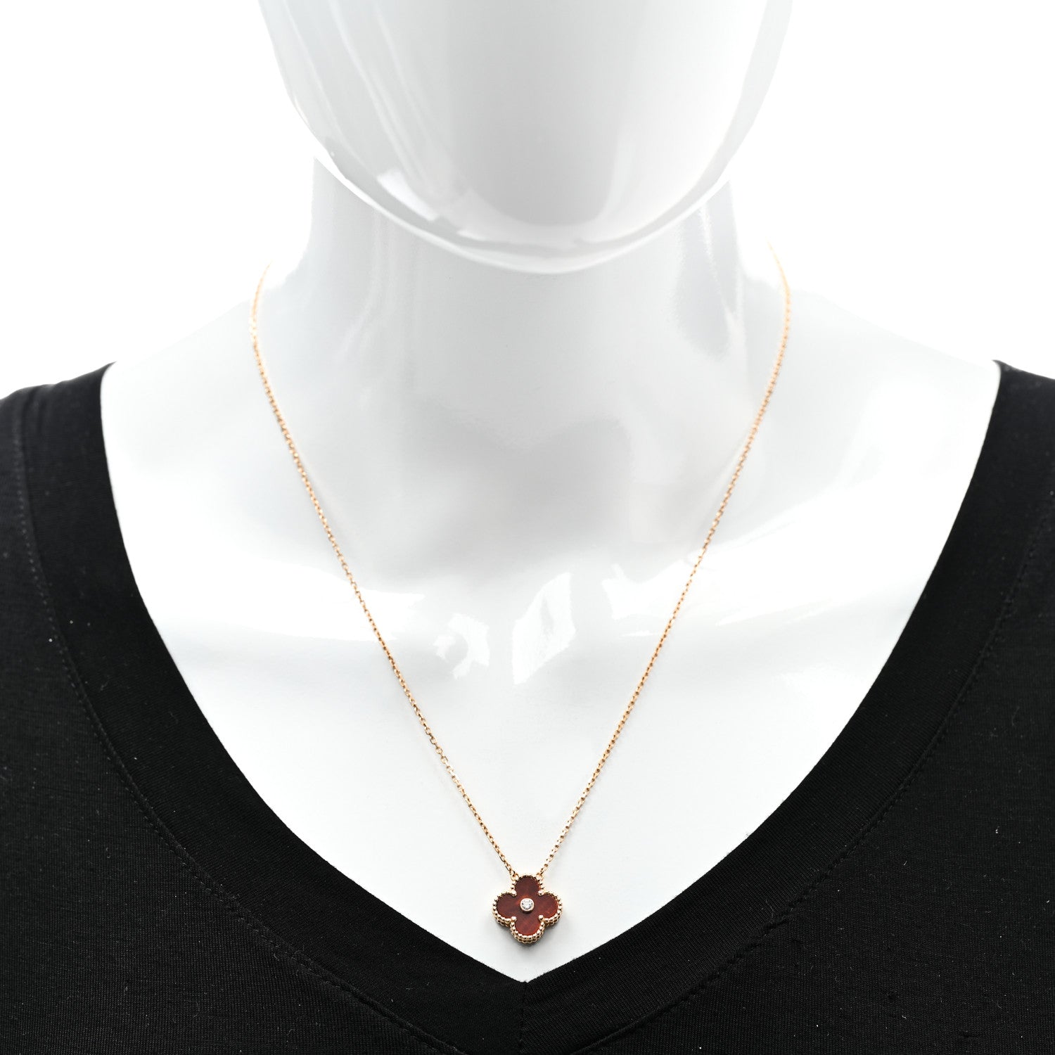 Van Cleef & Arpels 18K Rose Gold Diamond Bulls Eye Vintage Alhambra Pendant Necklace 2 of 7