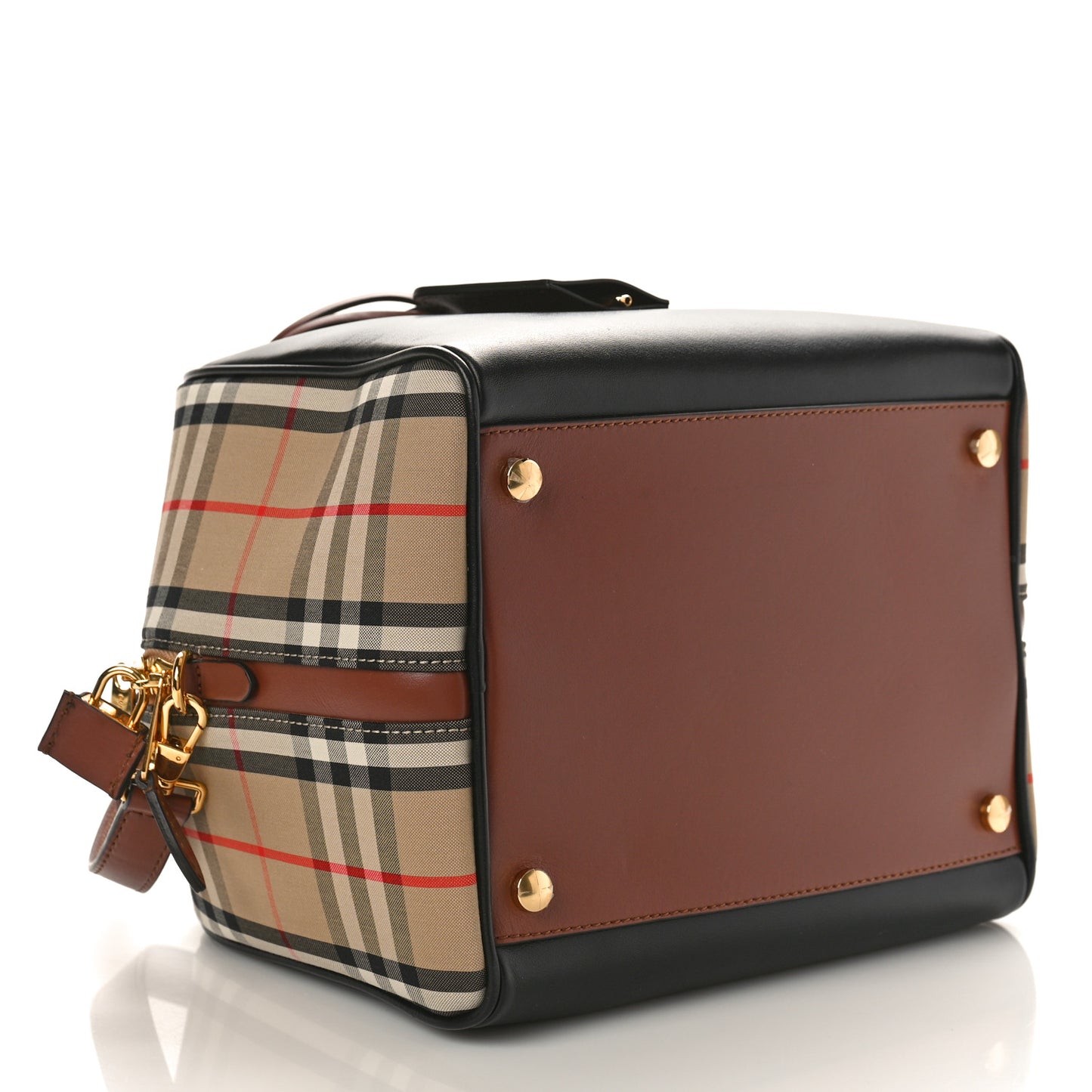 Smooth Calfskin Small Cube Bowling Bag Black Archive Beige