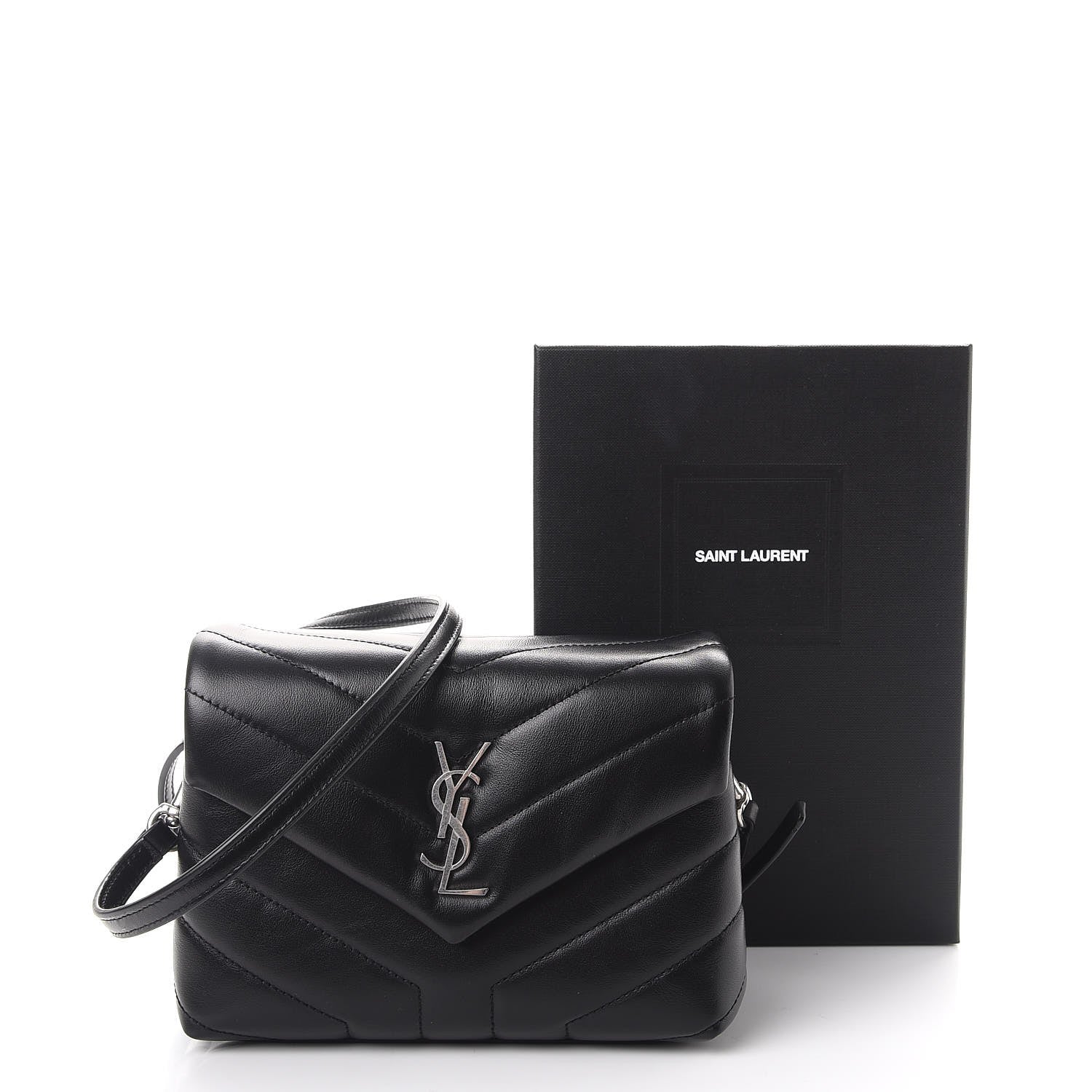 Saint Laurent Calfskin Y Quilted Monogram Toy Loulou Crossbody Bag Black 9 of 9