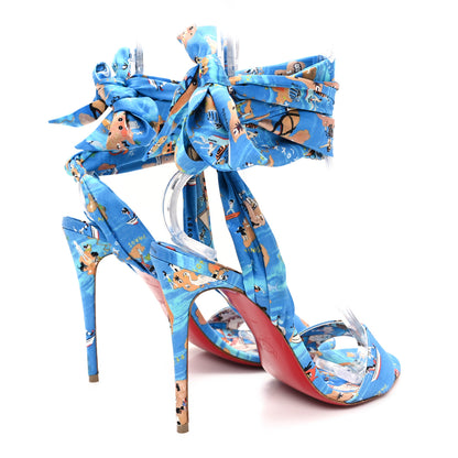 Christian Louboutin Crepe Satin Greekaba Du Desert 100 Sandal 38 Blue Multicolor 5 of 9