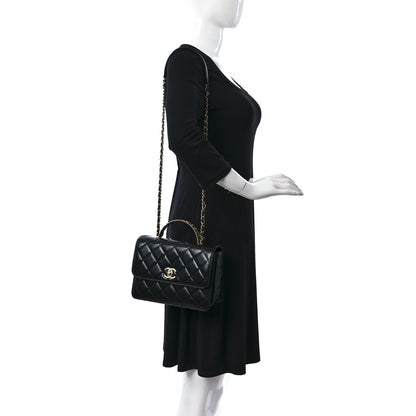 Chanel Shiny Calfskin Quilted Small Chain Top Handle Flap Black 2 of 9