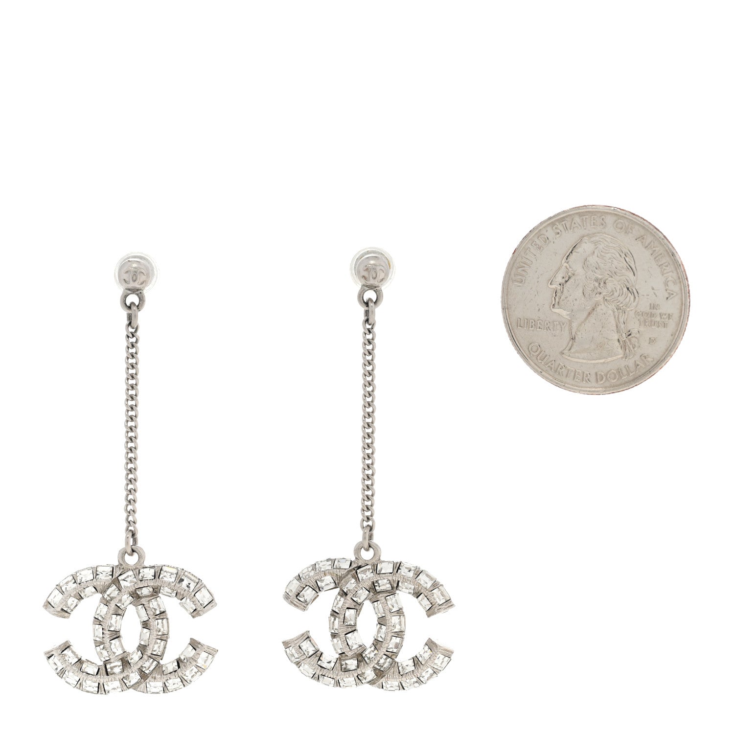 Chanel Baguette Crystal CC Drop Earrings Silver 2 of 5