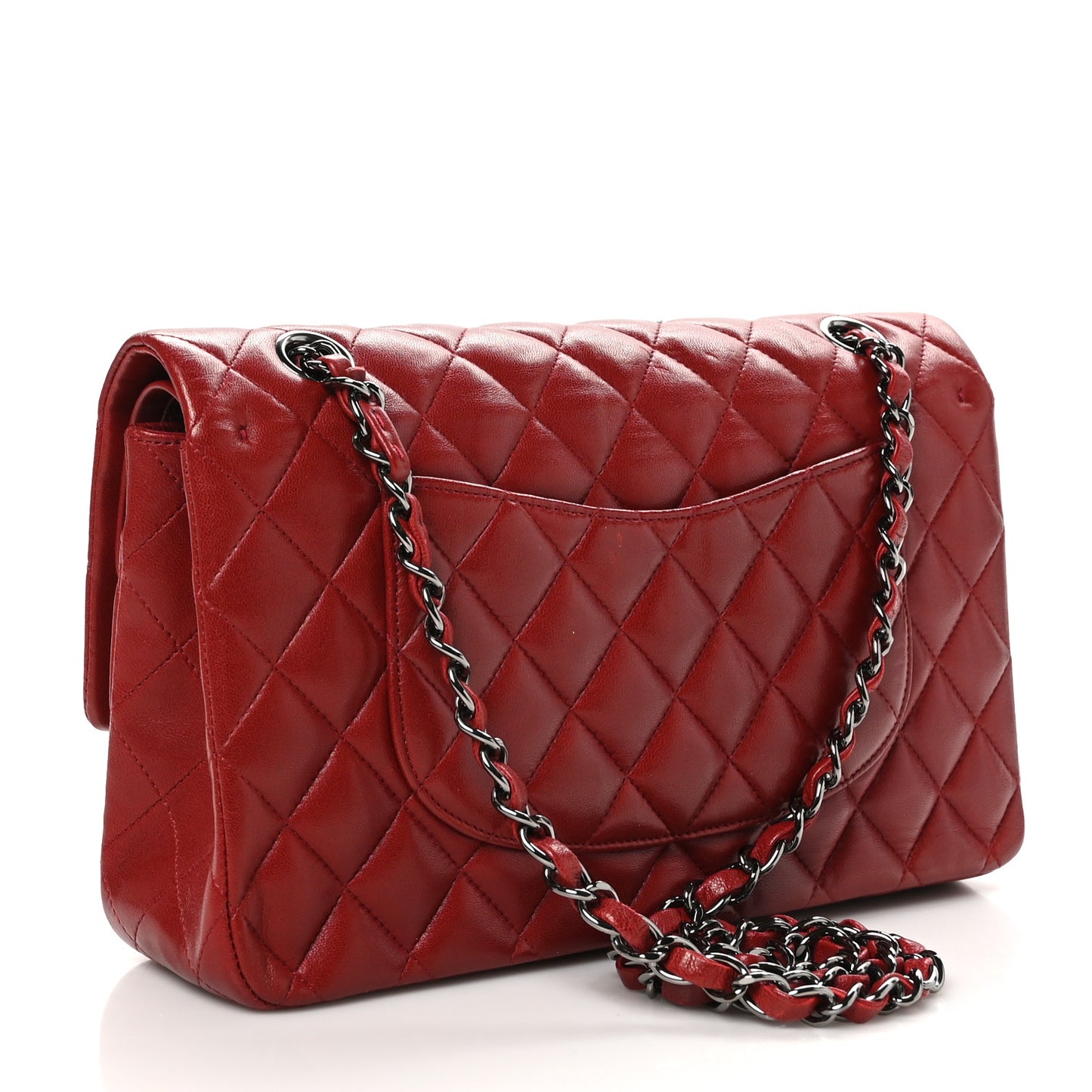 Lambskin Quilted Medium Double Flap Dark Red