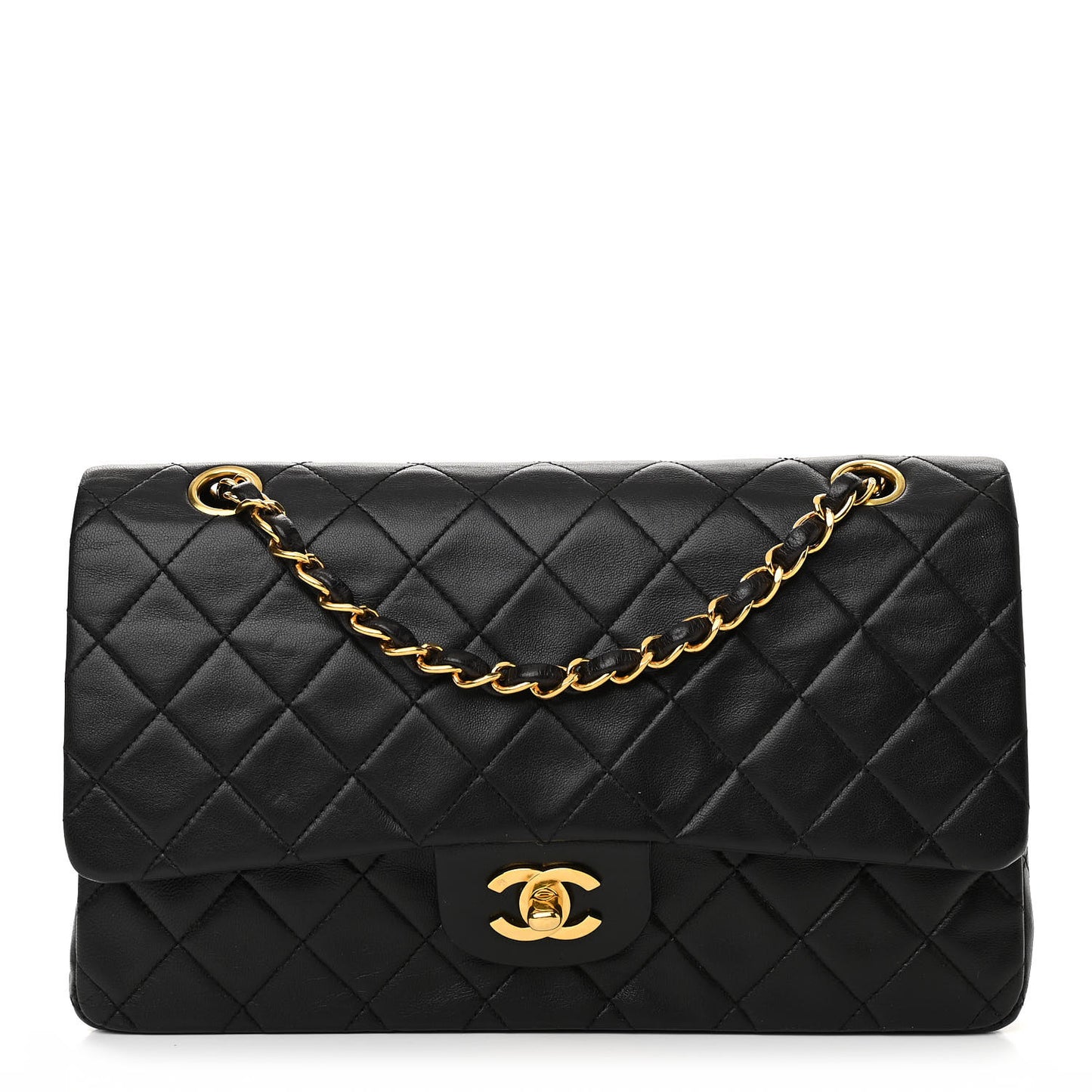 Lambskin Quilted Medium Double Flap Black