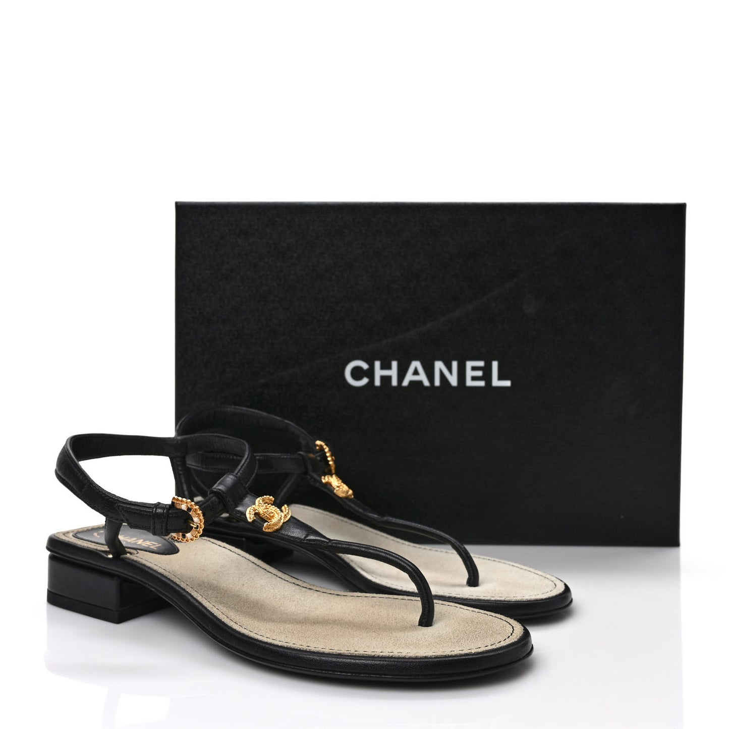 Lambskin Metal CC Thong Sandals 36 Black