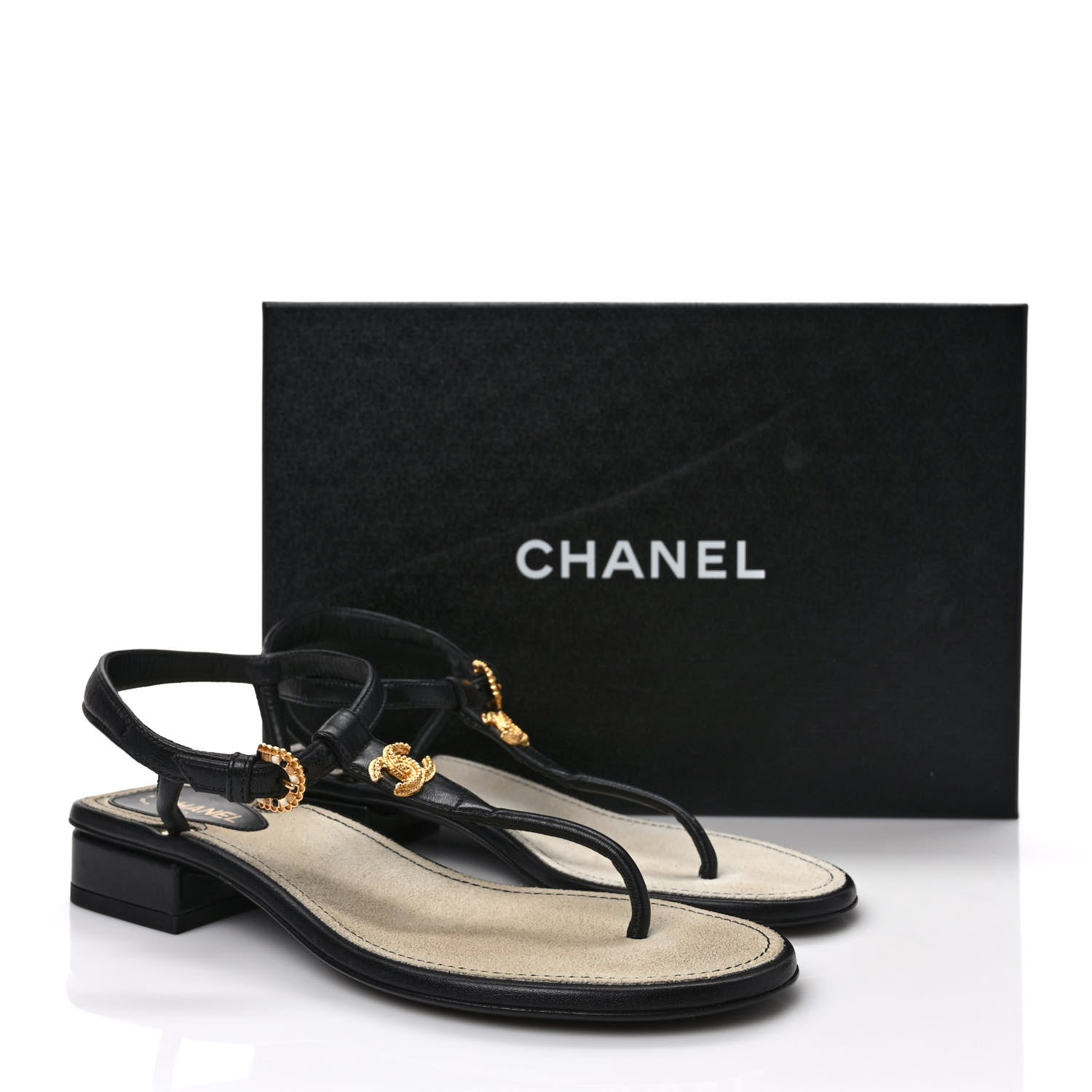 Chanel Lambskin Metal CC Thong Sandals 36 Black 8 of 8