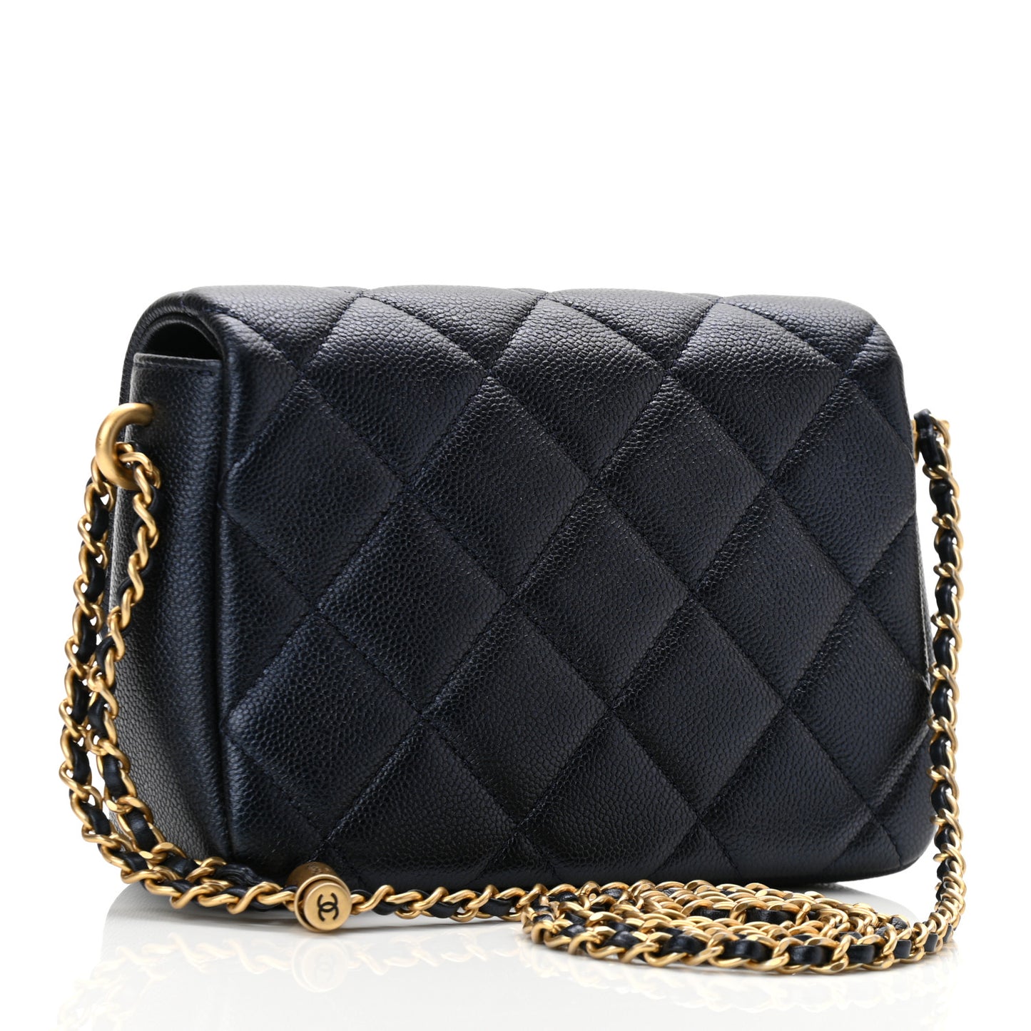 Iridescent Caviar Quilted Mini My Perfect Flap Dark Blue