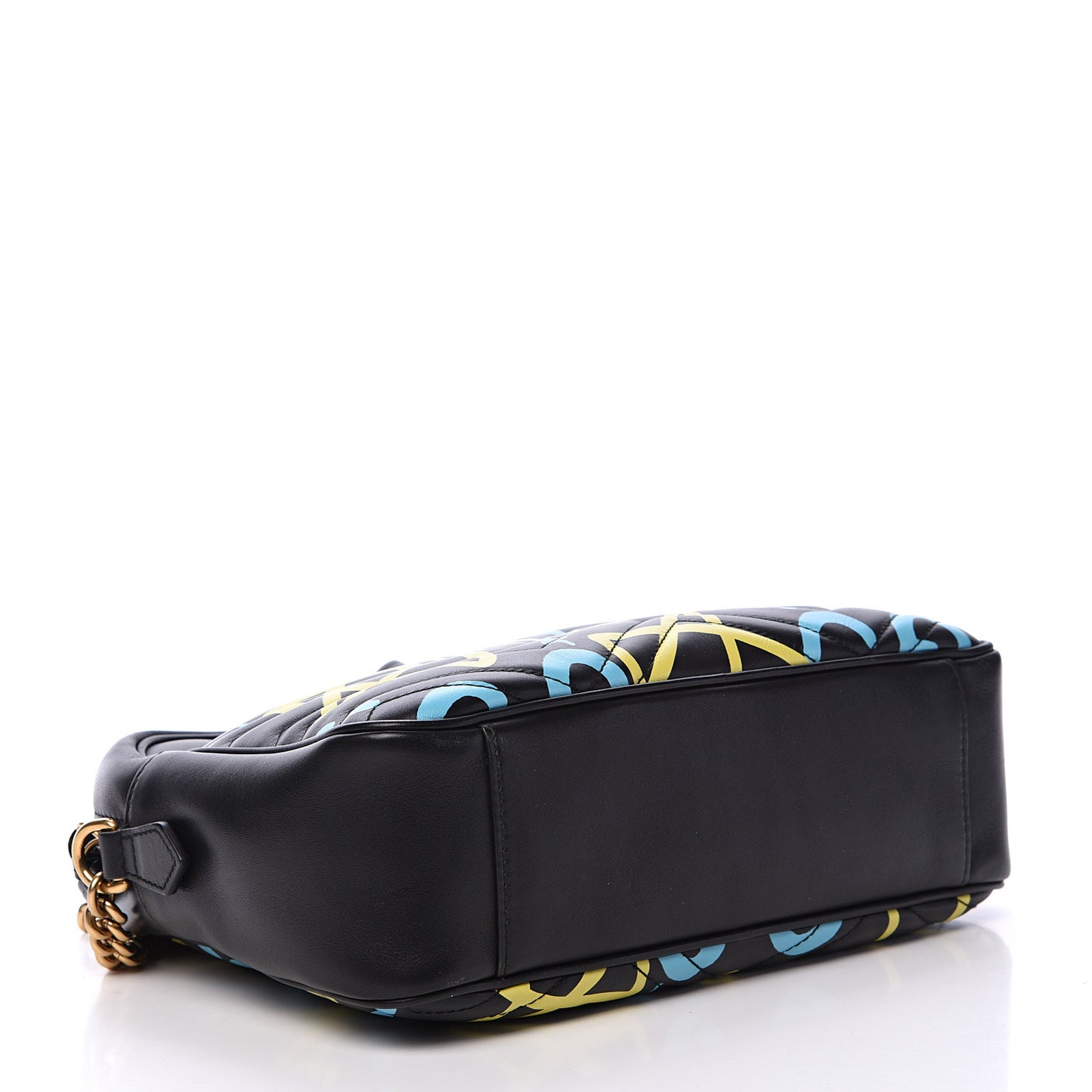 Calfskin Matelasse GucciGhost Medium GG Marmont Chain Shoulder Bag Black New Acquamarine
