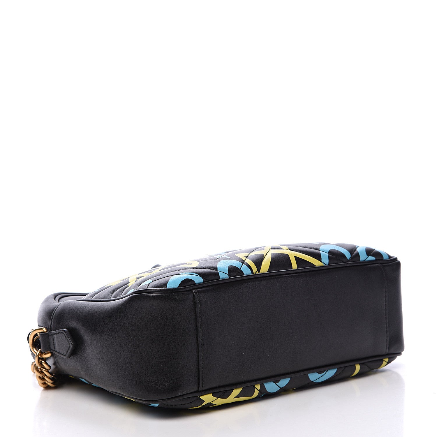 Gucci Calfskin Matelasse GucciGhost Medium GG Marmont Chain Shoulder Bag Black New Acquamarine 3 of 10