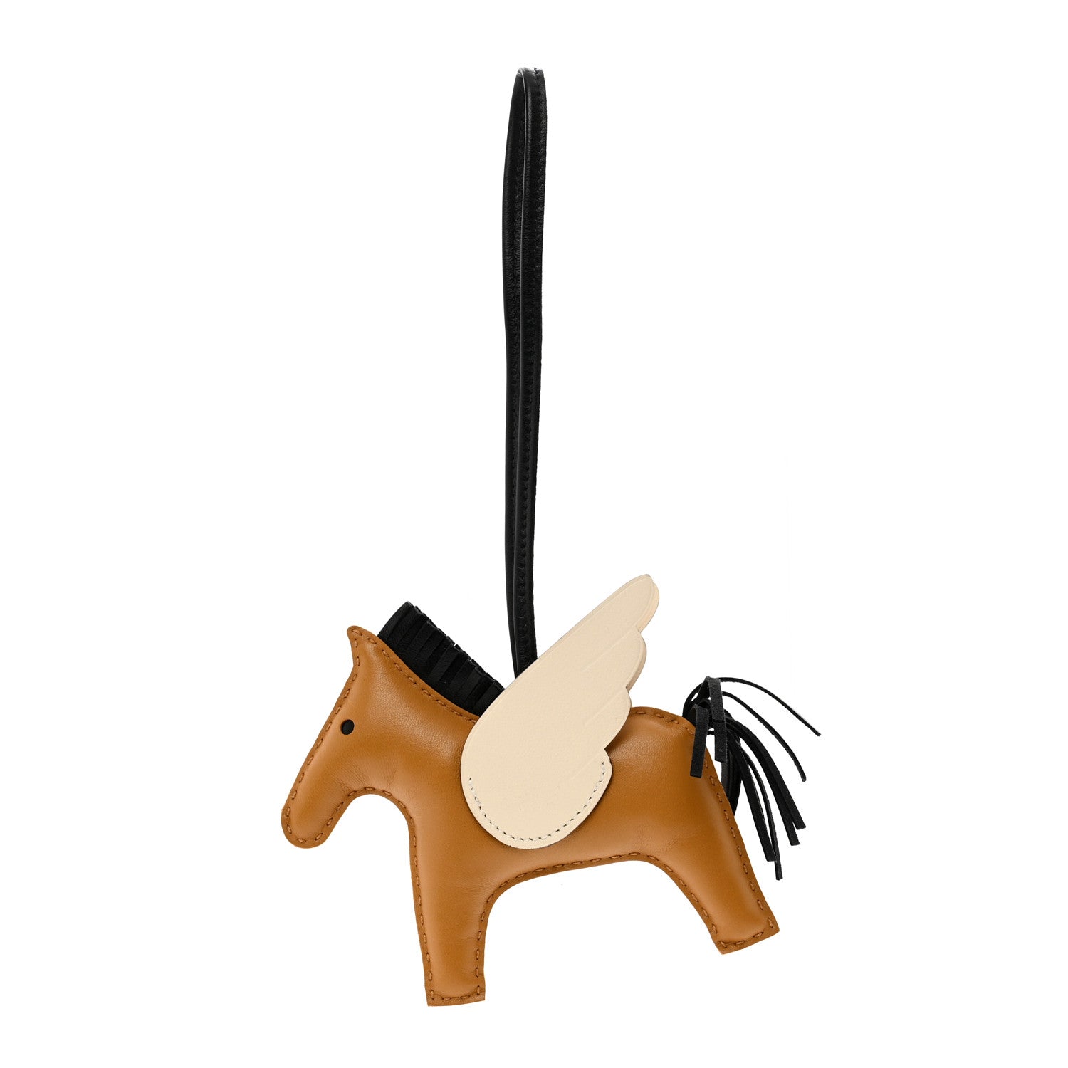 Hermes Milo Lambskin Grigri Rodeo Pegase Horse Bag Charm MM Sesame Black Nata 1 of 4