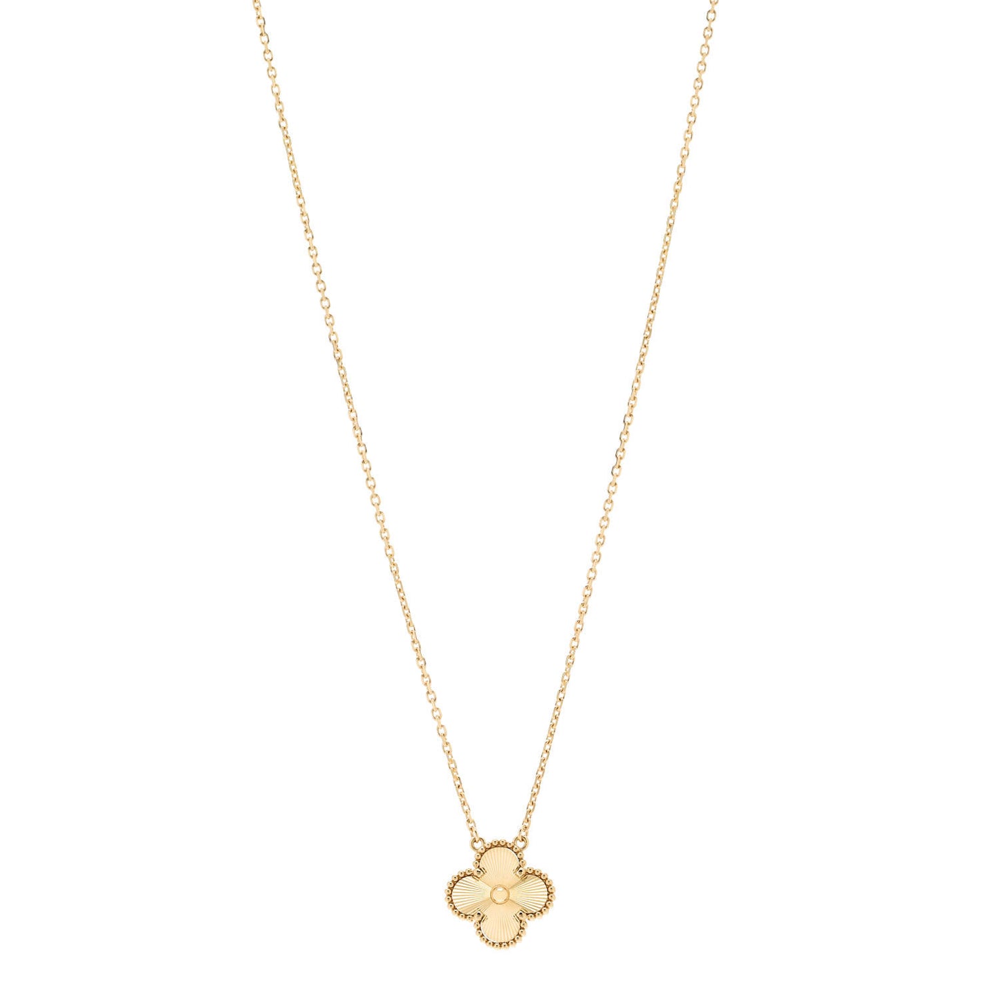 18K Yellow Gold Guilloche Vintage Alhambra Pendant Necklace