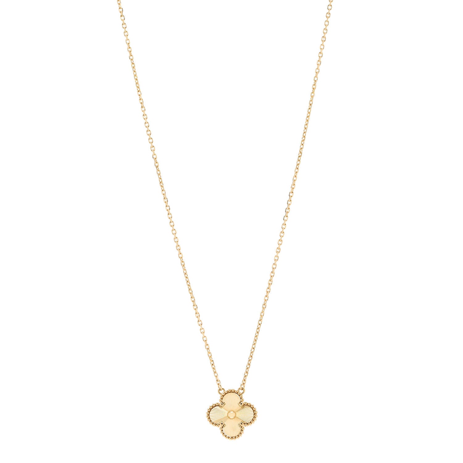 Van Cleef & Arpels 18K Yellow Gold Guilloche Vintage Alhambra Pendant Necklace 1 of 5