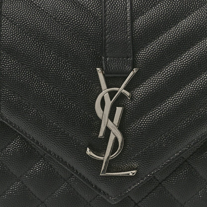 Saint Laurent Grain De Poudre Textured Mixed Matelasse Triquilt Medium Monogram Satchel Black 7 of 9
