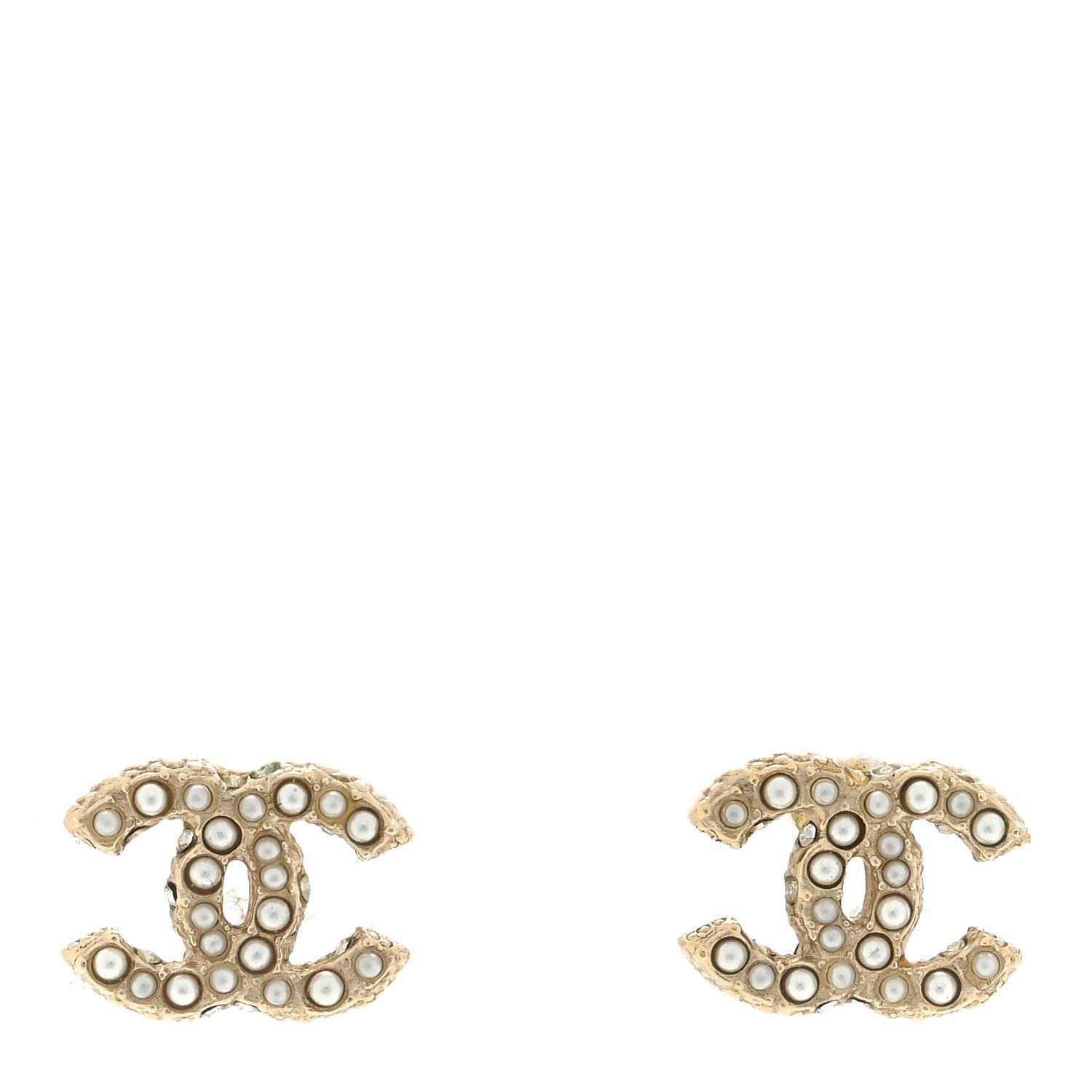 Chanel Pearl Crystal CC Earrings Light Gold 1 of 4