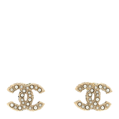 Chanel Pearl Crystal CC Earrings Light Gold 1 of 4