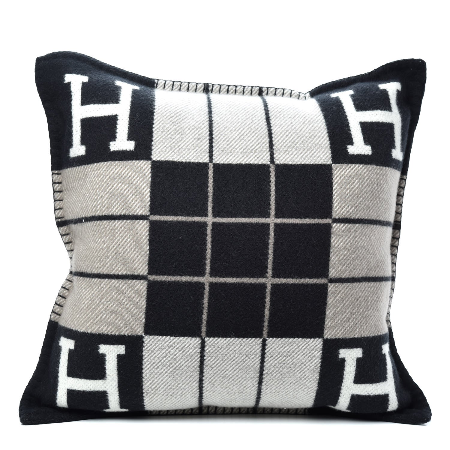 Hermes Wool Cashmere Avalon III Pillow PM Ecru Black 1 of 3