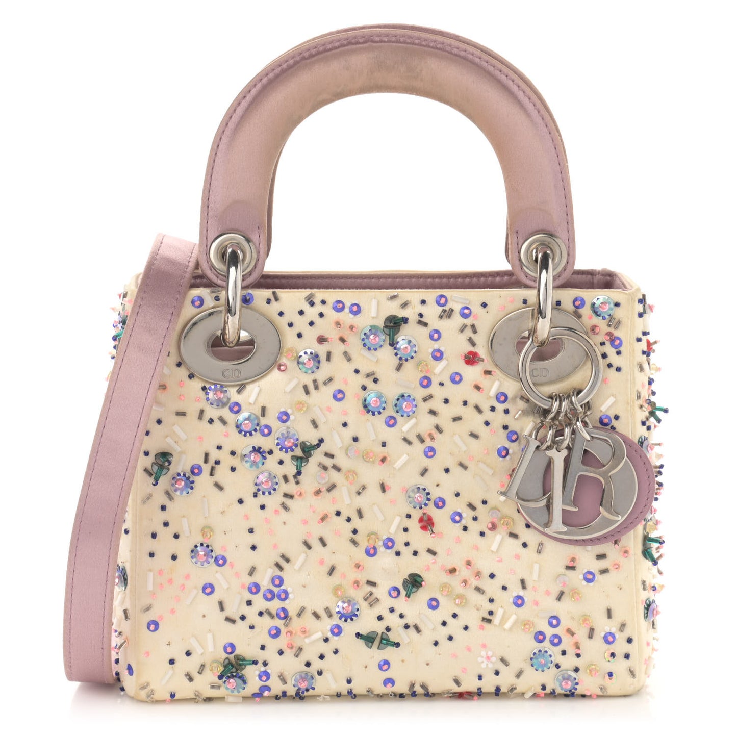 Satin Embroidered Beaded Mini Lady Dior Pink Multicolor