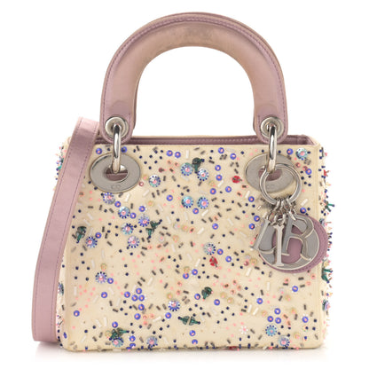 Christian Dior Satin Embroidered Beaded Mini Lady Dior Pink Multicolor 1 of 15
