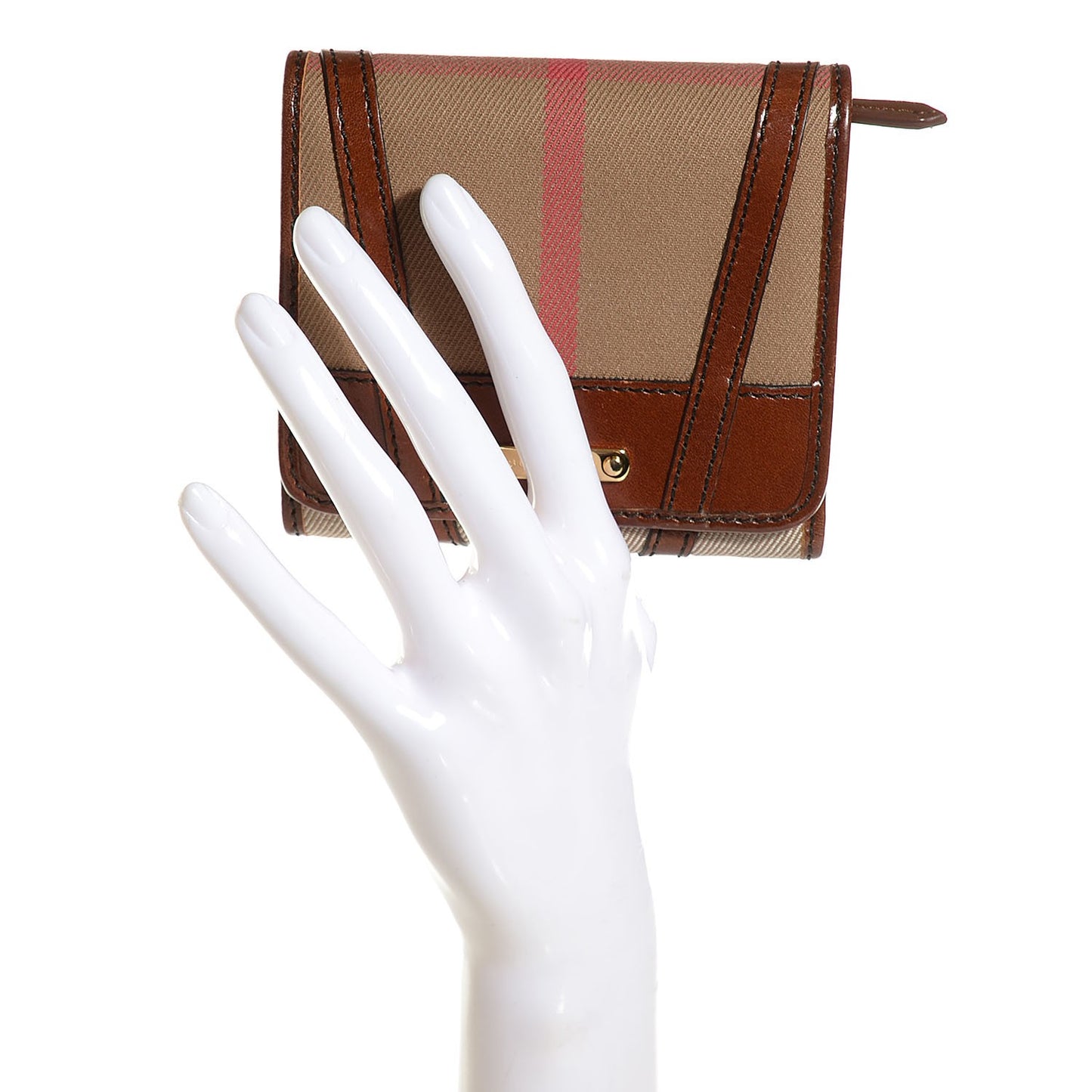 Bridle Calfskin House Check Medium Leighton Wallet Dark Tan