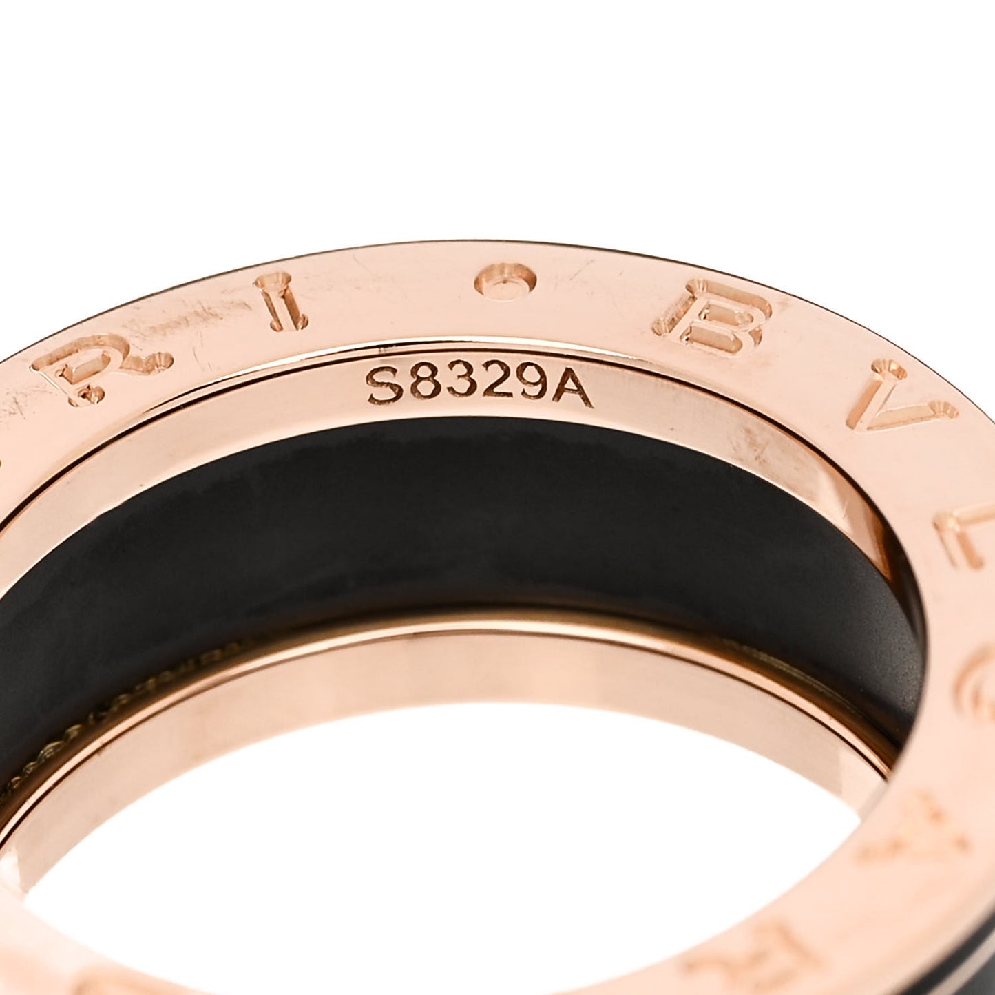 18K Rose Gold Black Ceramic Matte B.Zero1 Two-Band Ring 51 5.75