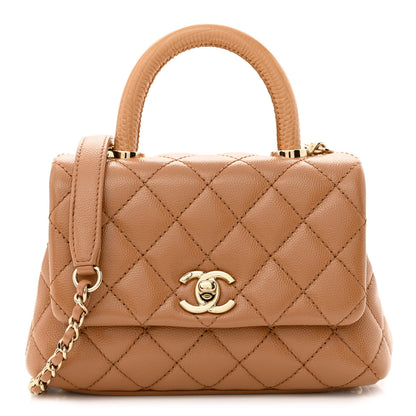 Chanel Caviar Lizard Embossed Quilted Extra Mini Coco Handle Flap Brown 1 of 10