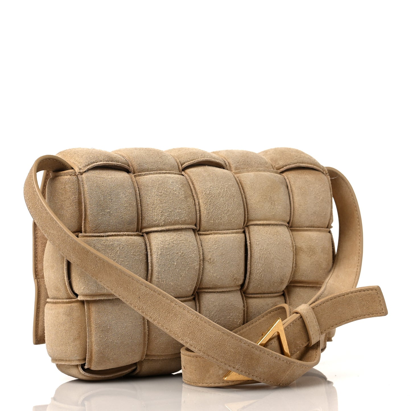 Suede Calfskin Maxi Intrecciato Padded Cassette Crossbody Bag Porridge
