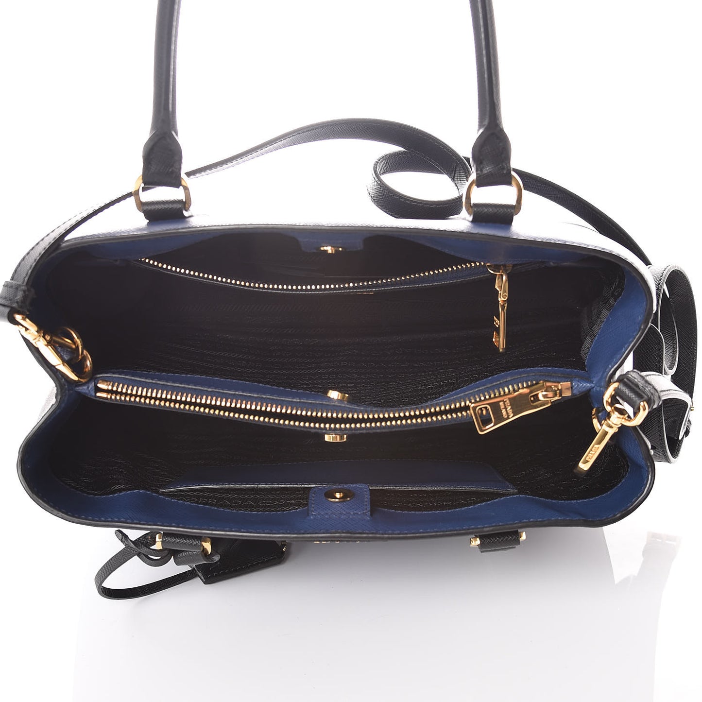 Saffiano Lux Bi-Color Medium Tote Bluette Black