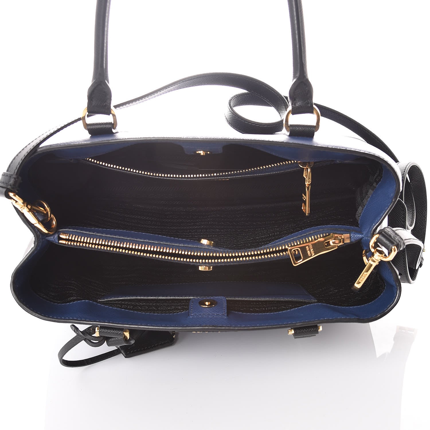 Prada Saffiano Lux Bi-Color Medium Tote Bluette Black 6 of 13