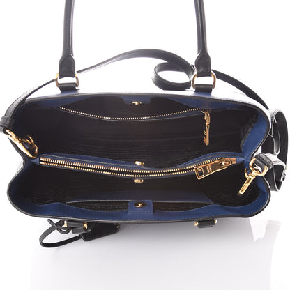Prada Saffiano Lux Bi-Color Medium Tote Bluette Black 6 of 13