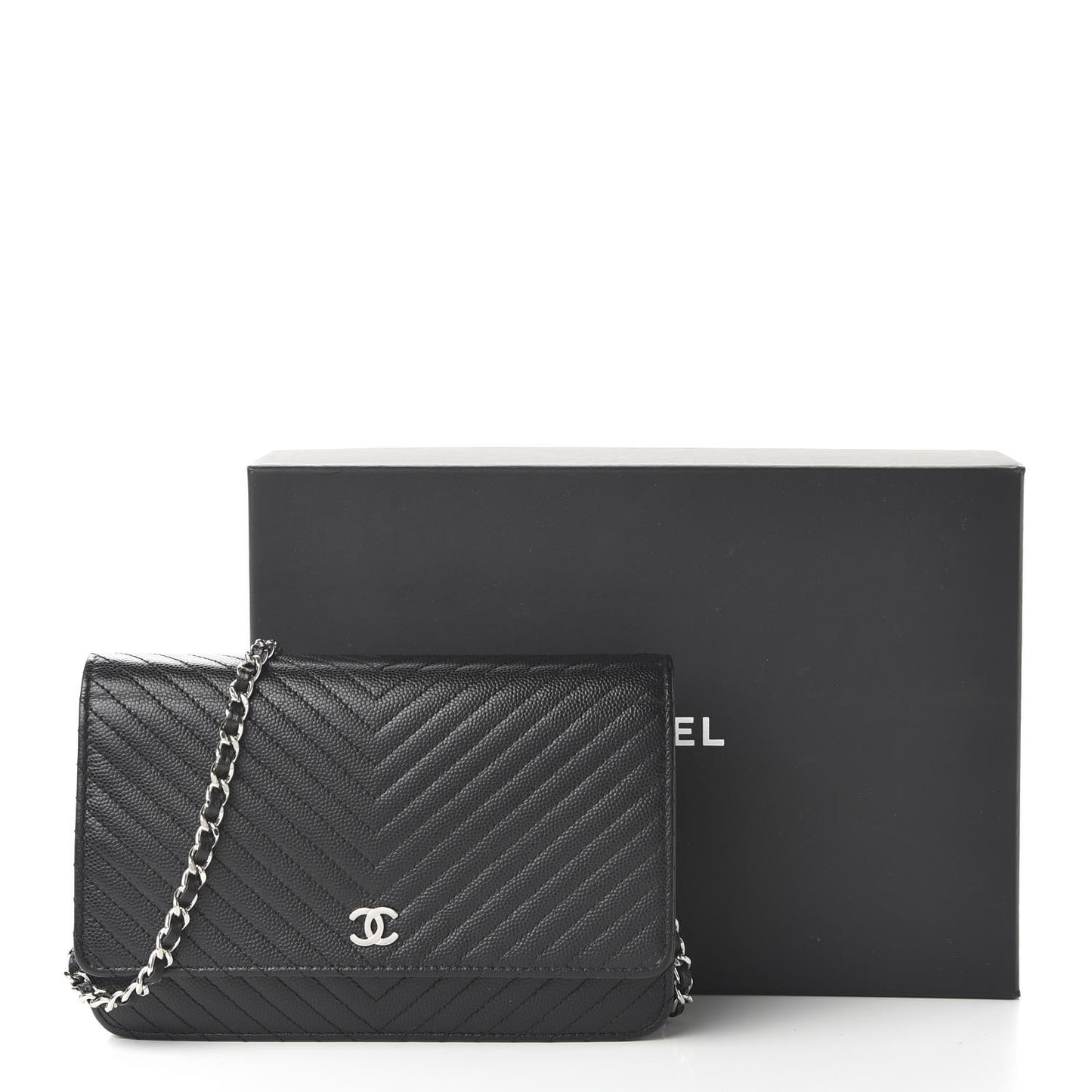 Caviar Chevron Quilted Wallet On Chain WOC Black