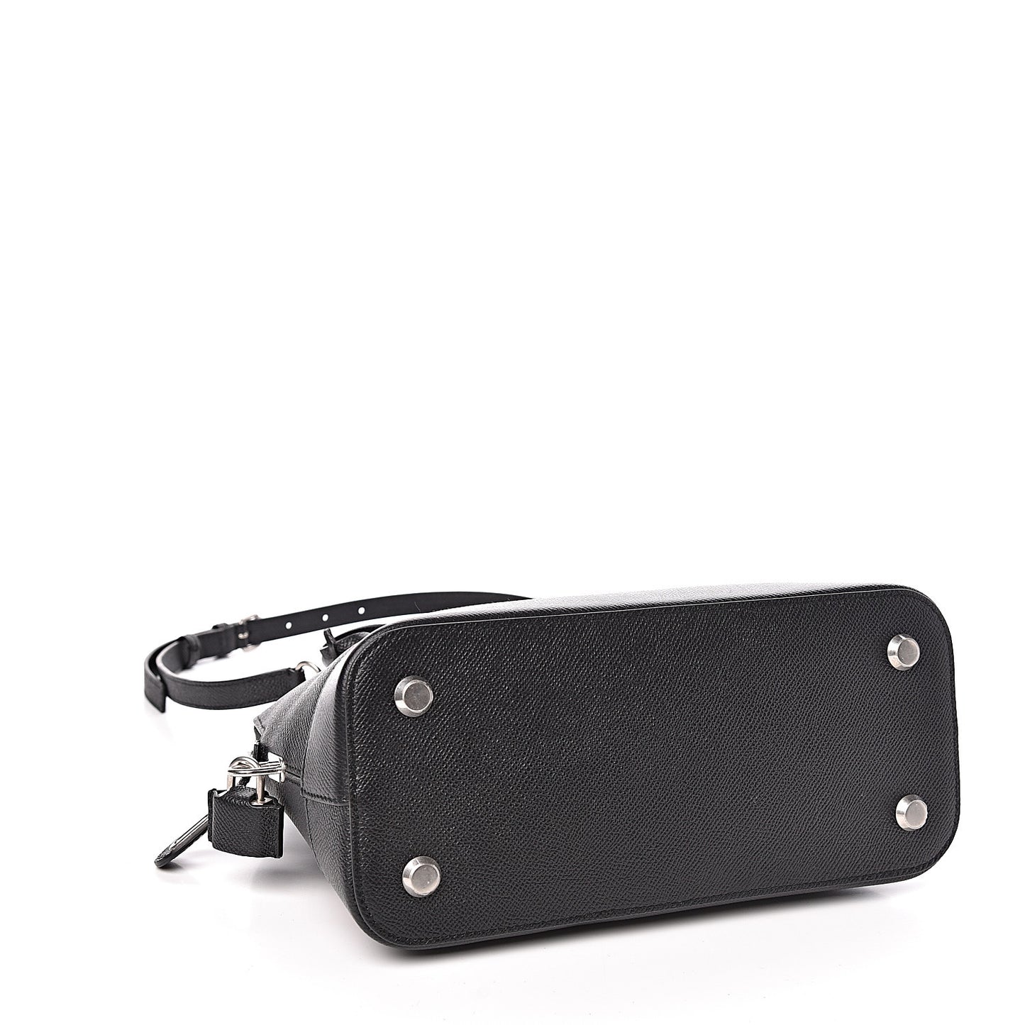 Signature Grained Calfskin Logo S Ville Top Handle Bag Black Rose Shocking