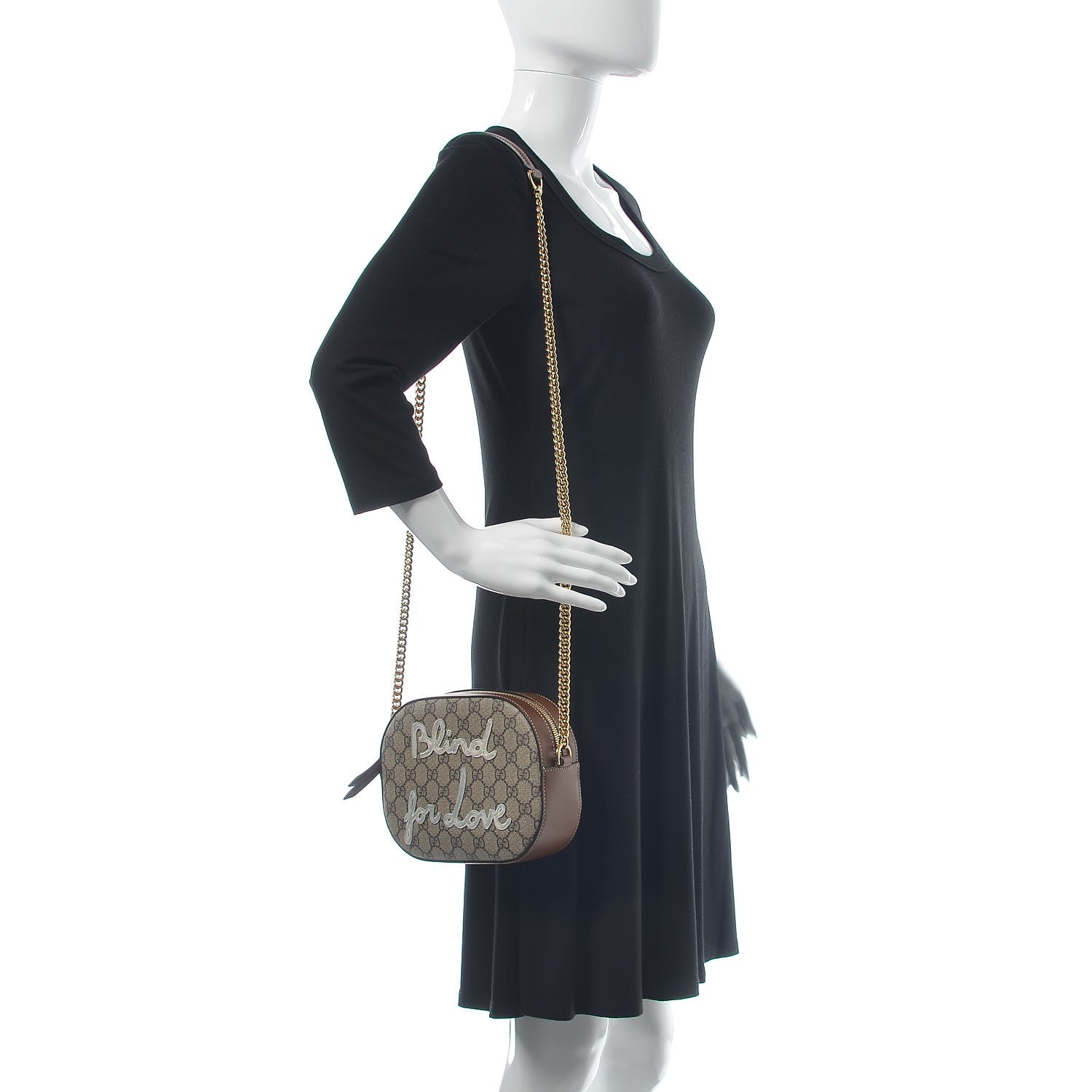 Gucci GG Supreme Monogram Blind For Love Embroidered Mini Chain Shoulder Bag Beige Tuscany 4 of 16