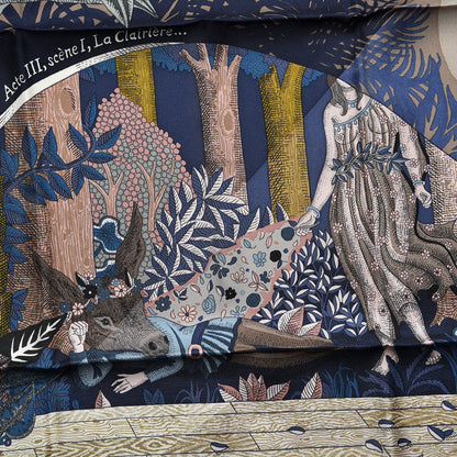 Hermes Silk Acte III Scene I La Clairiere Scarf 90 Turquoise Sepia 7 of 7
