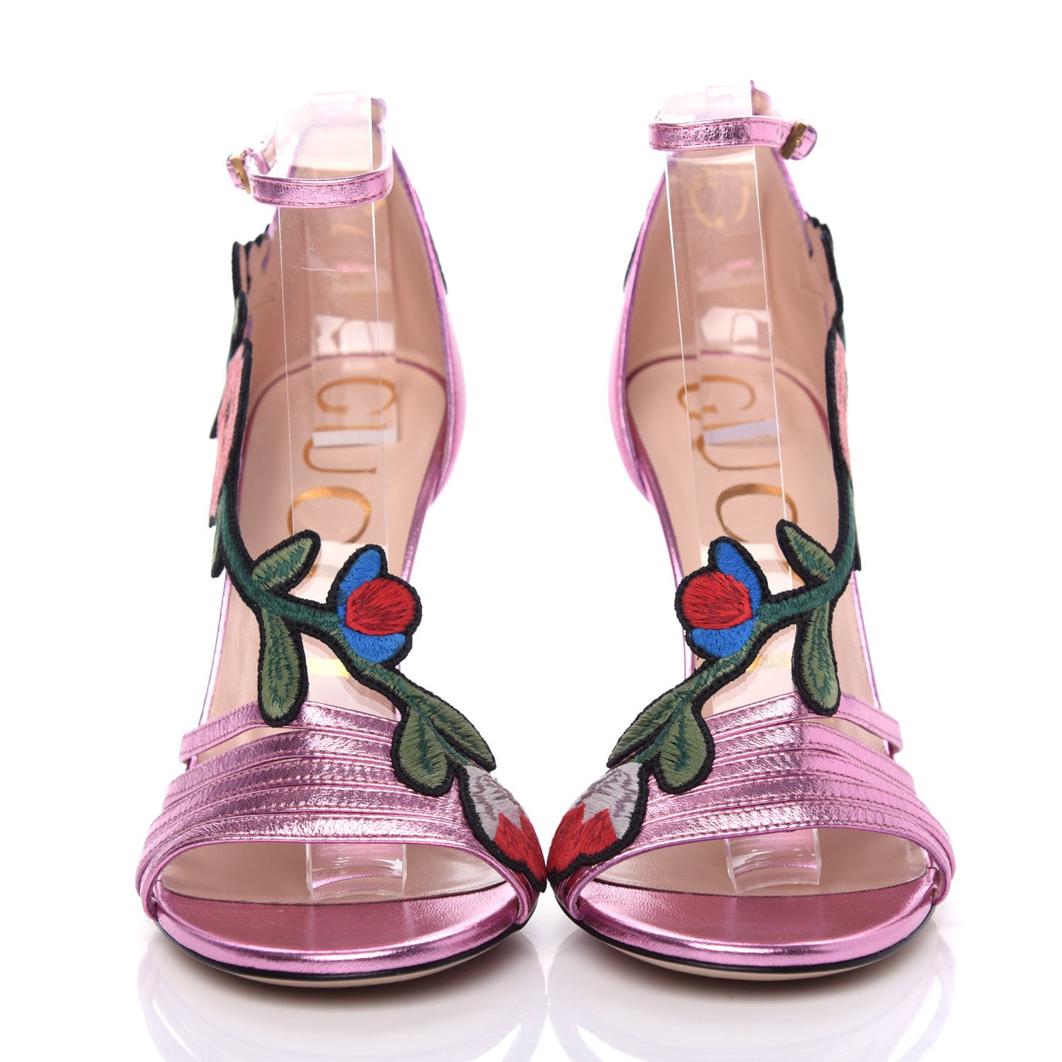 Gucci Metallic Nappa Ophelia High Heel Sandals 37 Rosa 2 of 10