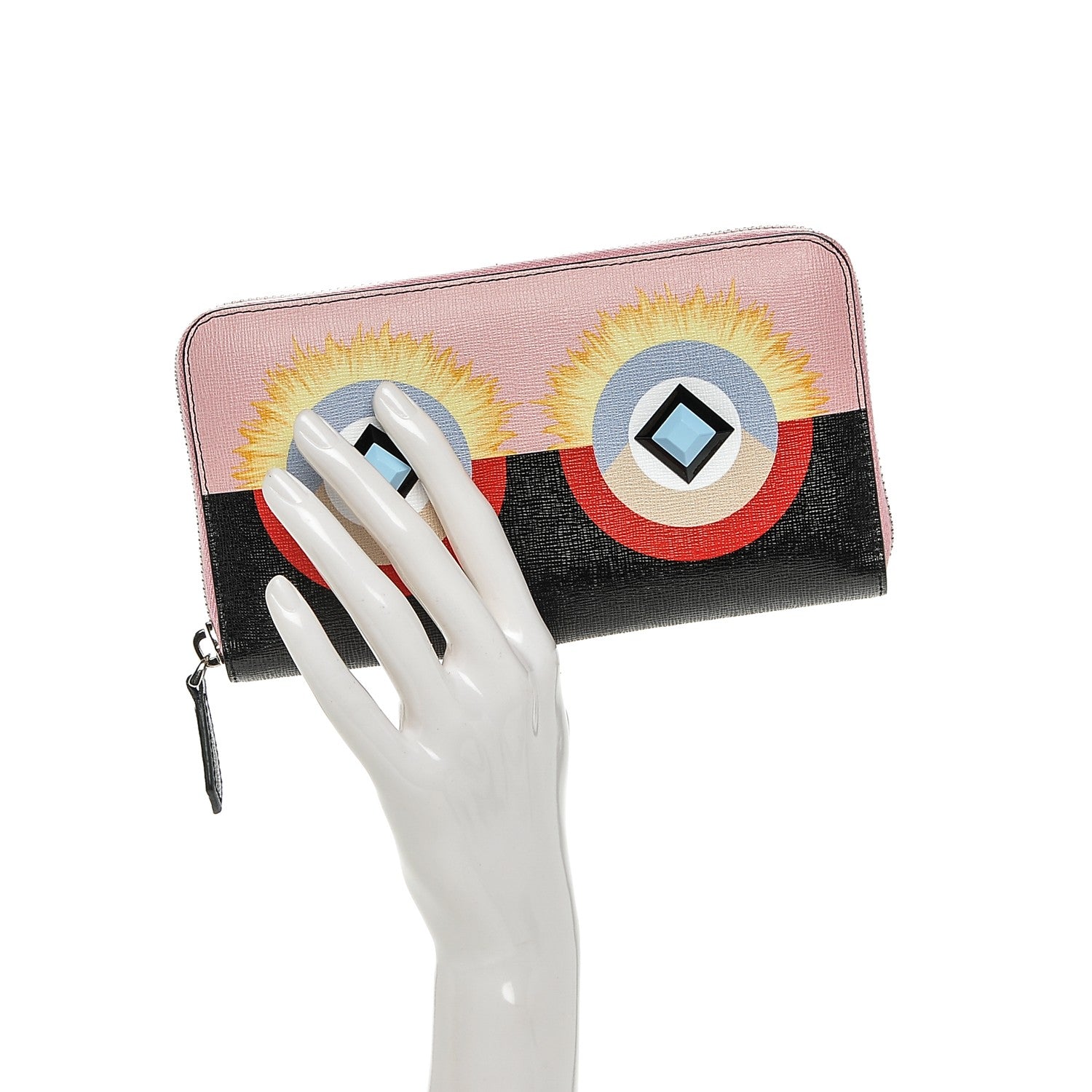 Fendi Vitello Elite Century Hypnoteyes Studded Zip Around Wallet Bubblegum Multicolor 2 of 6