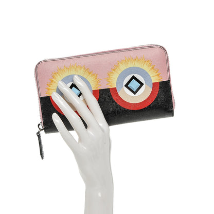 Fendi Vitello Elite Century Hypnoteyes Studded Zip Around Wallet Bubblegum Multicolor 2 of 6