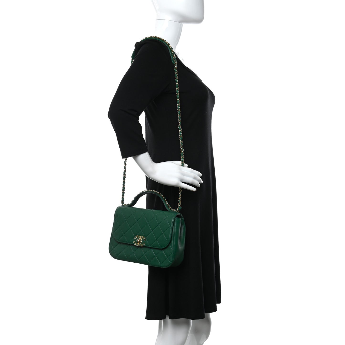 Lambskin Quilted Chain Infinity Top Handle Flap Green