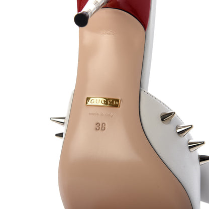 Gucci Patent GG Bow Sadie Spike Mid Heel Mules 38 White 7 of 10