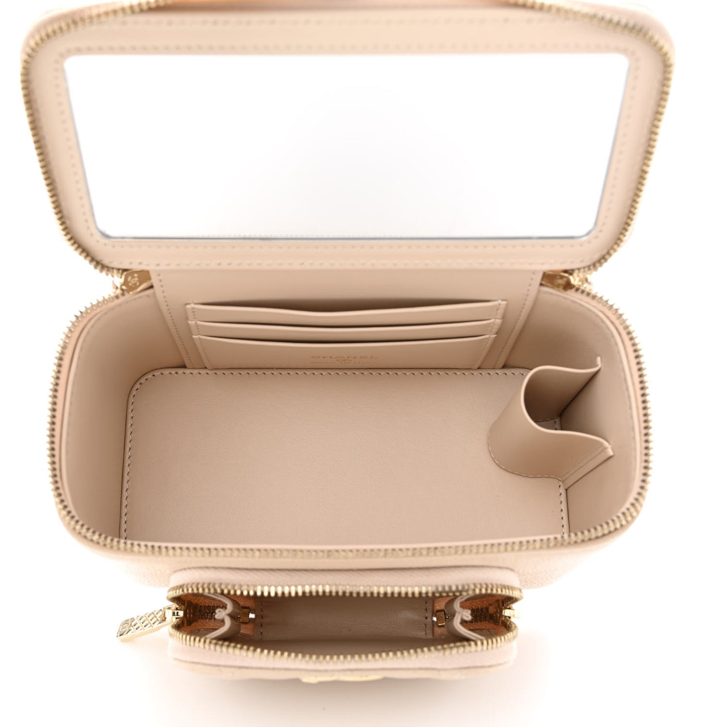 Caviar Quilted Top Handle Pocket Vanity Case Beige