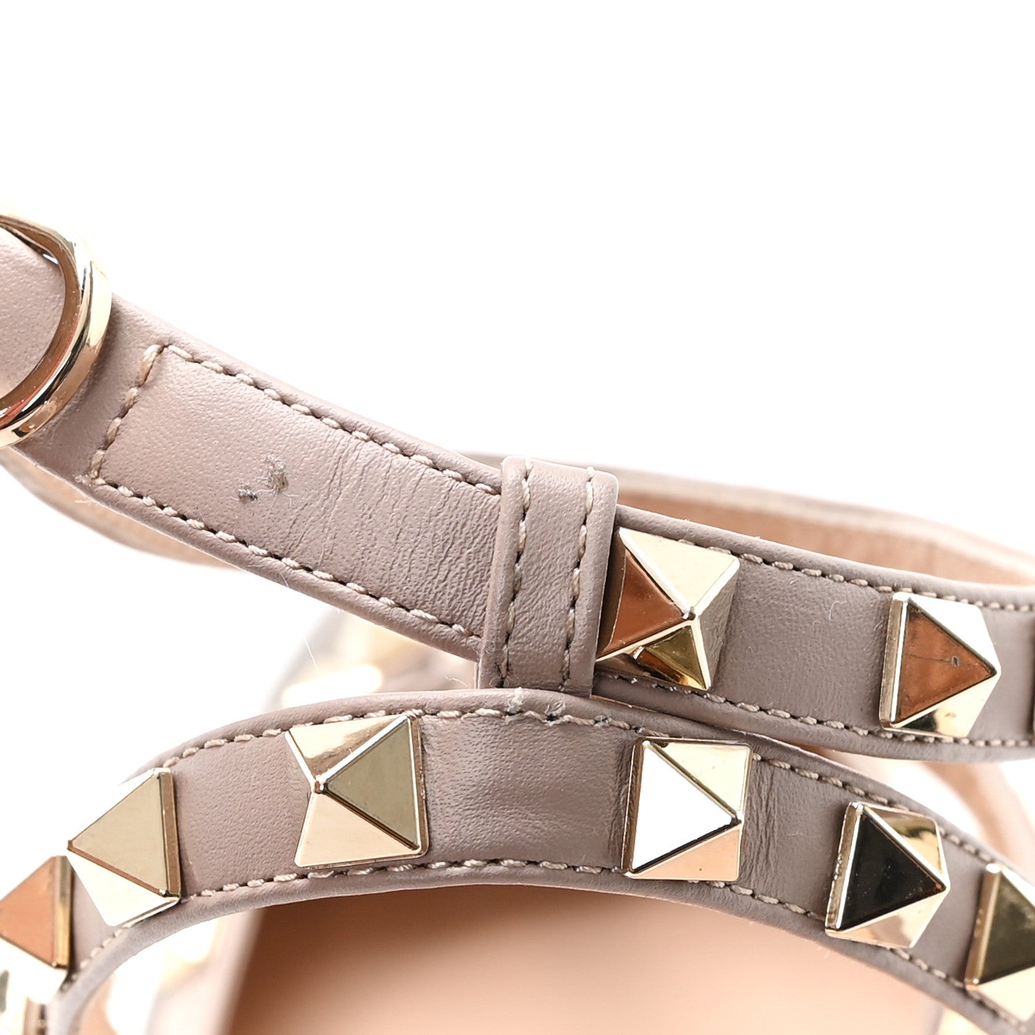 Valentino Garavani Metallic Pebbled Calfskin Rockstud Ankle Strap 100mm Pumps 37.5 Sasso Poudre 9 of 10