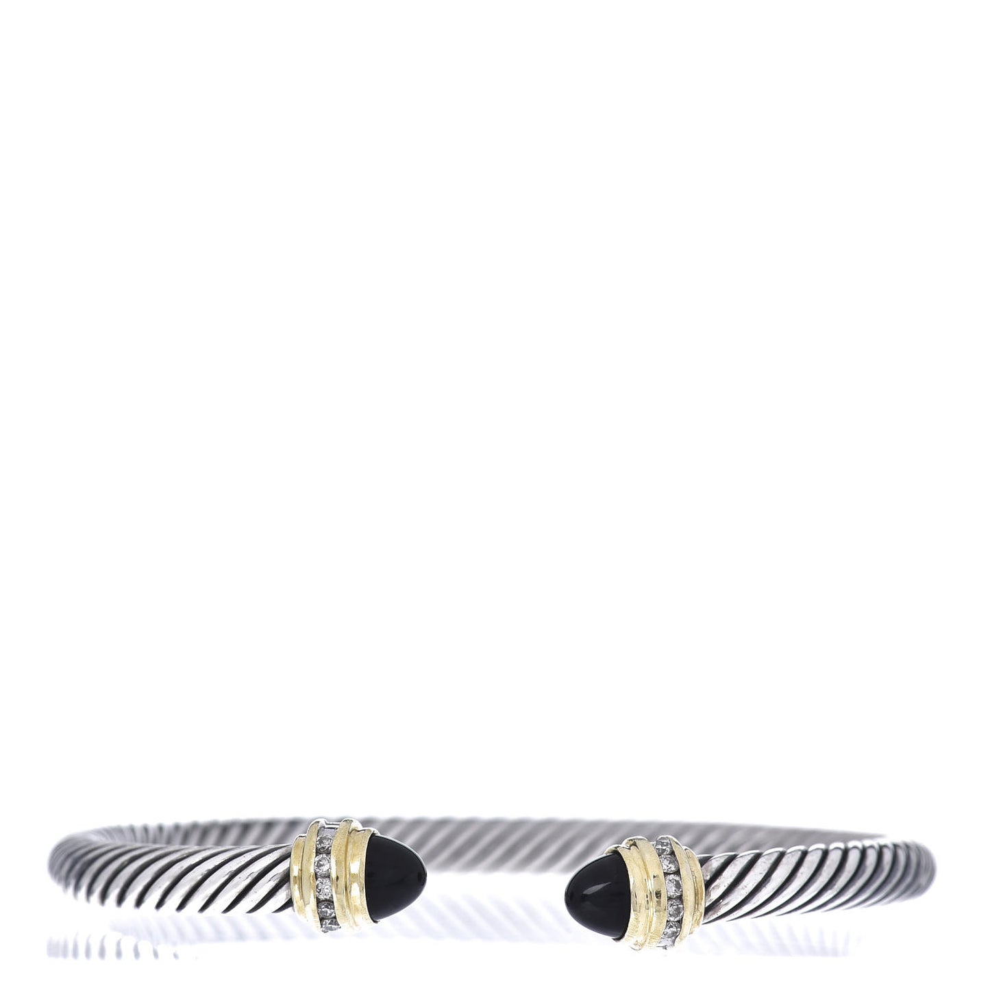 Sterling Silver 18K Yellow Gold Diamond Black Onyx 5mm Cable Classics Bracelet